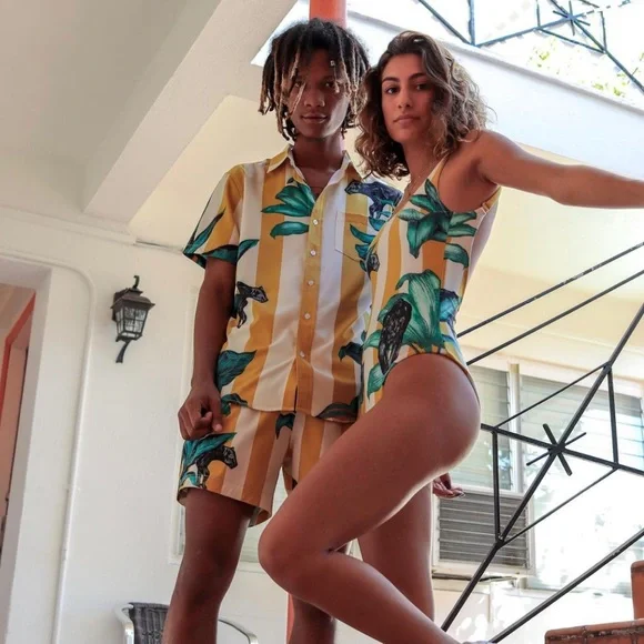 Tropical Leaf Print One Piece Swimsuit - Picture 5 of 5